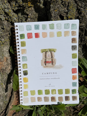 Camping themed, watercolor workbook.
