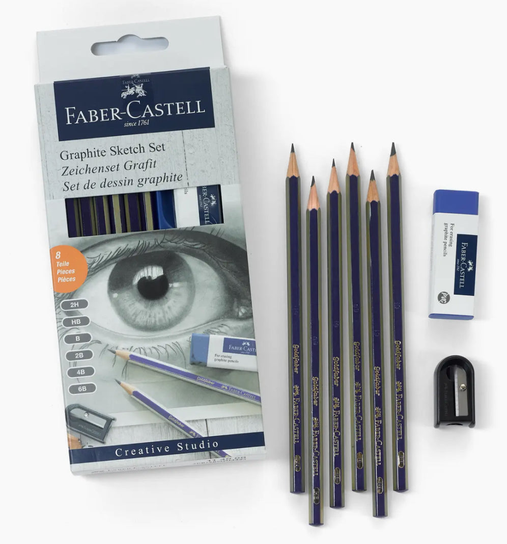 Faber-Castell Graphite Sketch Set – 8 Pieces , Faber Castell Drawing Set, 8 piece drawing set, graphite, pencils