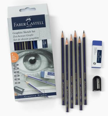 Faber-Castell Graphite Sketch Set – 8 Pieces , Faber Castell Drawing Set, 8 piece drawing set, graphite, pencils