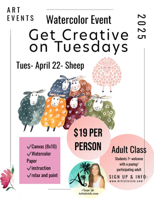 Watercolor Sheep class, tues, April 22nd