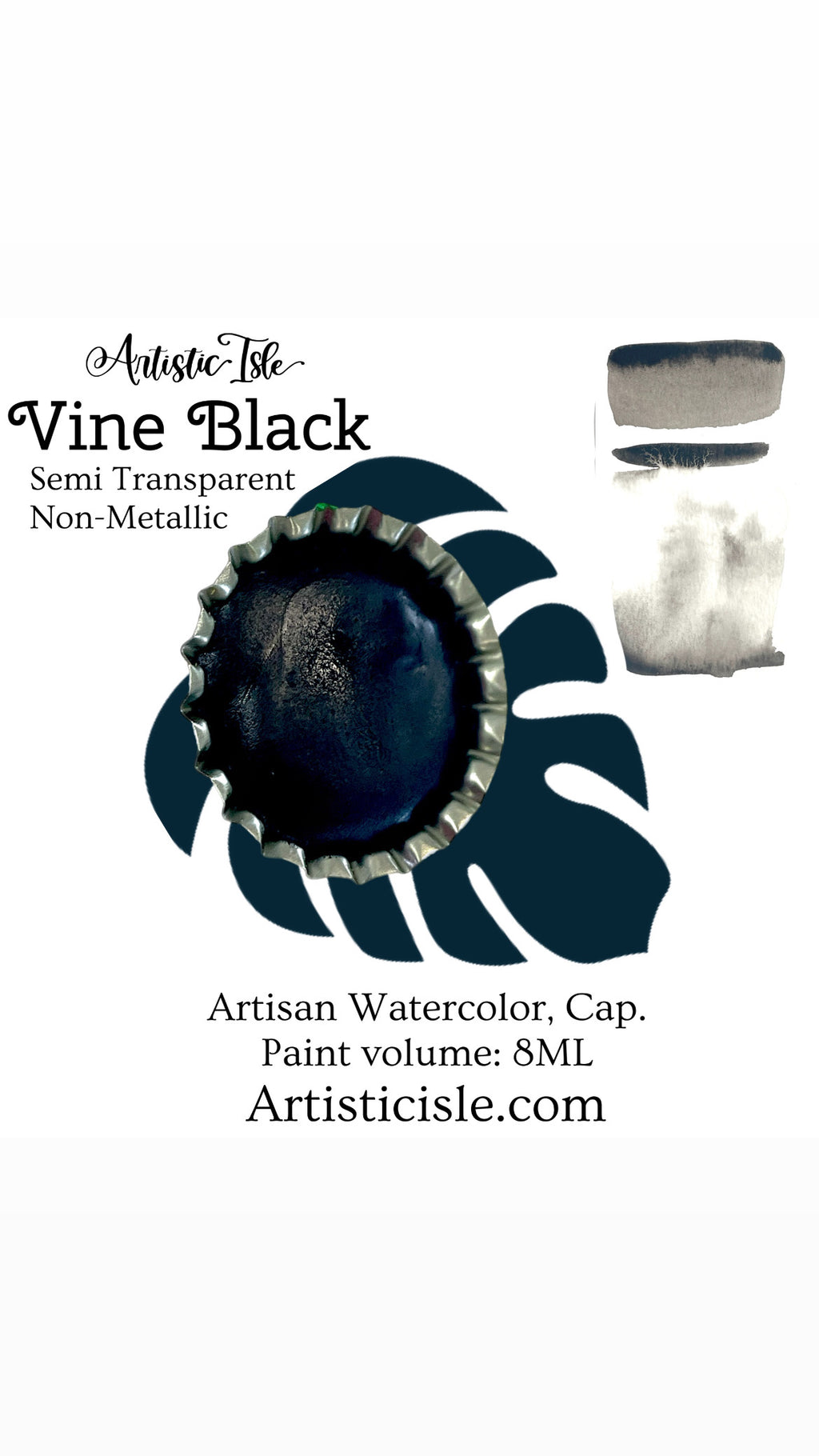 Vine Black, Handmade Watercolor, 8ML, new bottle cap