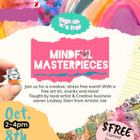 Mindful Masterpieces, a stress less course for SFCC STUDENTS. Wednesday. October 8th. 2-4pm