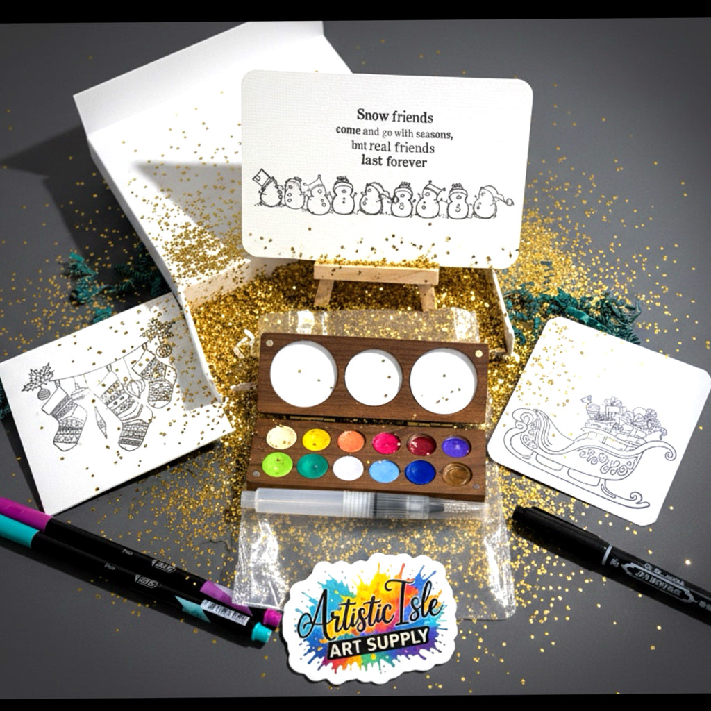 Holiday Gift Set, Wooden metallic watercolor gift set