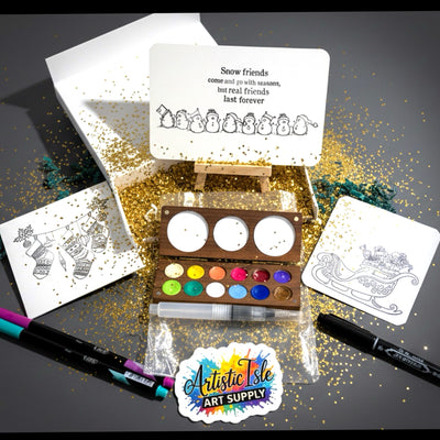 Holiday Gift Set, Wooden metallic watercolor gift set