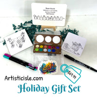 Holiday Gift Set, Wooden metallic watercolor gift set