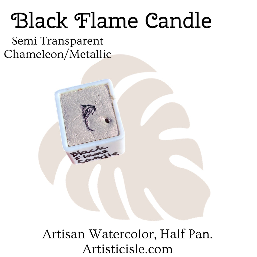 Black Flame Candle, metallic, layered watercolor half pan