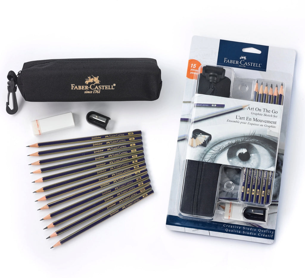 Faber Castell Drawing Kit, Faber-Castell Art On The Go Graphite Sketch Set – 15 Pieces, pencils, drawing set