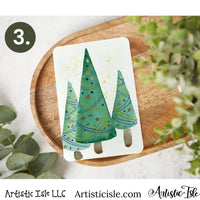 Tree watercolor postcards, original art