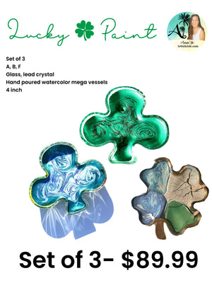 Lucky Paint, 4 inch, hand poured watercolor into clover glass or crystal
