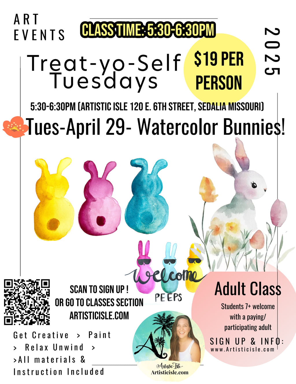 Watercolor Class, Peeps, Tuesday April 29