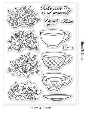 Tea cup cling stamp set