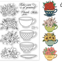Tea cup cling stamp set