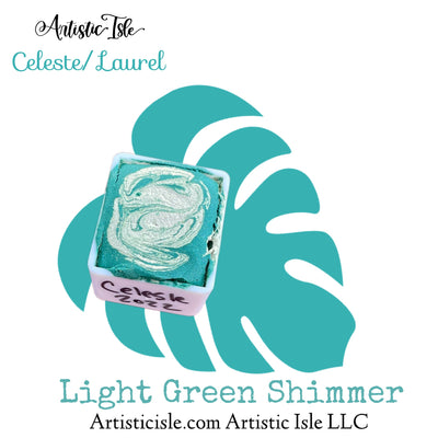 Celeste/Laurel, watercolor half pan, metallic, mint shimmer