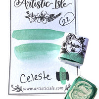 Celeste/Laurel, watercolor half pan, metallic, mint shimmer