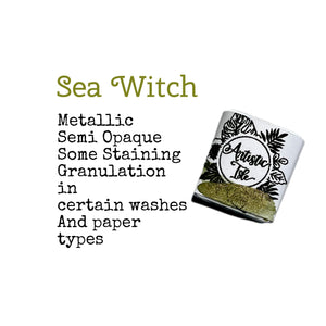 Sea Witch, metallic watercolor paint, green