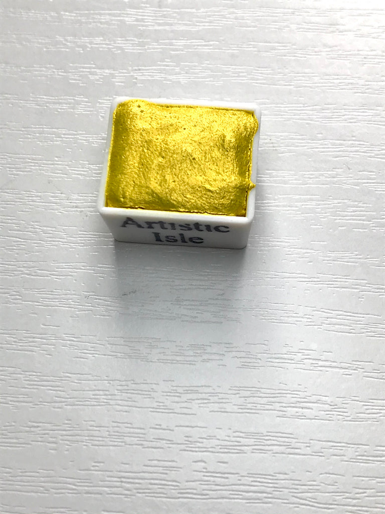 Yellow Gold Mica Watercolor Paint. One Half Pan, Handmade