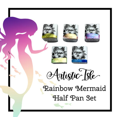 Rainbow Mermaid 2, watercolor set, half pans