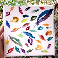 Feather Painting, watercolor art, original watercolor on canvas
