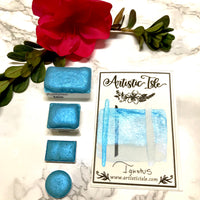 Ignotus, light blue, color shift, metallic , handcrafted , watercolor paint