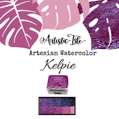 Kelpie, pink, purple, metallic, mica, watercolor paint