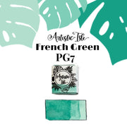 French green handmade watercolor paint, teal, PG7