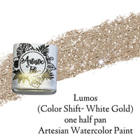Lumos, Metallic, white gold, handmade watercolor