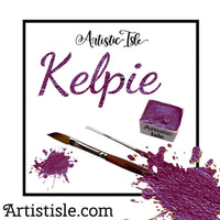 Kelpie, pink, purple, metallic, mica, watercolor paint